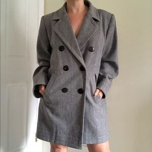 Yves Saint Laurent VINTAGE 90s Grey Double Breasted Wool Pea Coat Sz 40 YSL